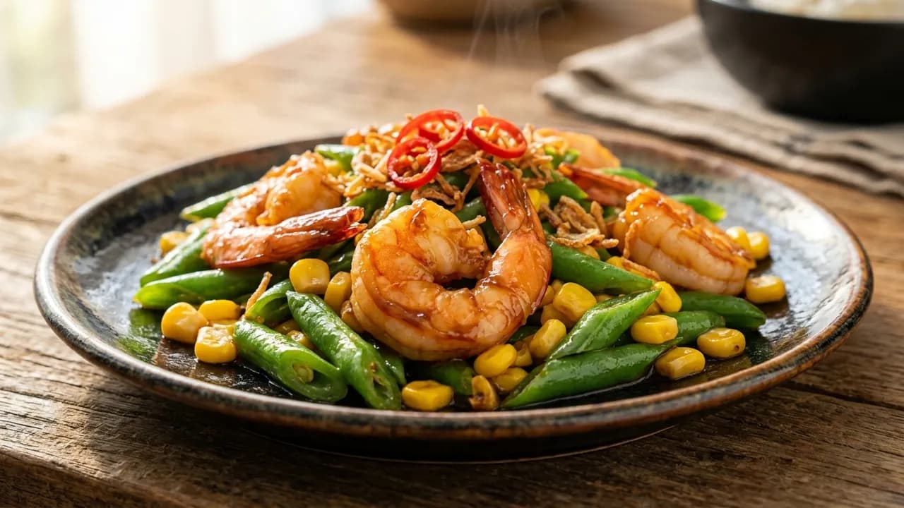 Resep Tumis Buncis Jagung Manis Udang Saus Tiram Gurih Renyah