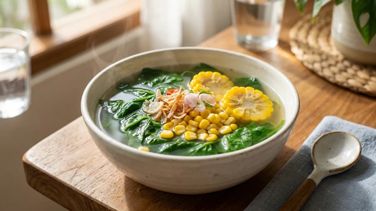Resep Sayur Bening Bayam Jagung Manis Temu Kunci Segar Menyehatkan